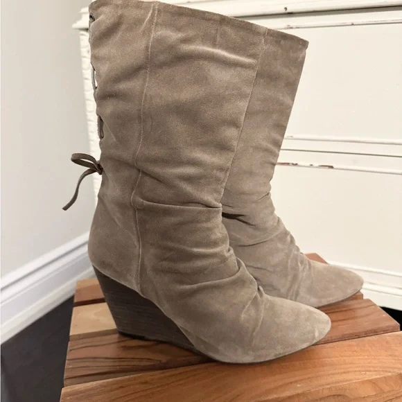 Melin Taupe Lace Up Wedge Boots - Picture 3 of 7